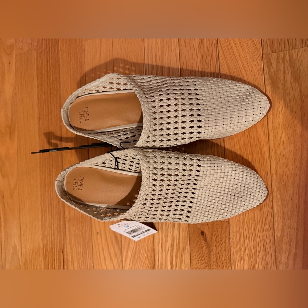 Time and Tru women's woven cream block heel mule Size 10 NWT #cottage  #spring